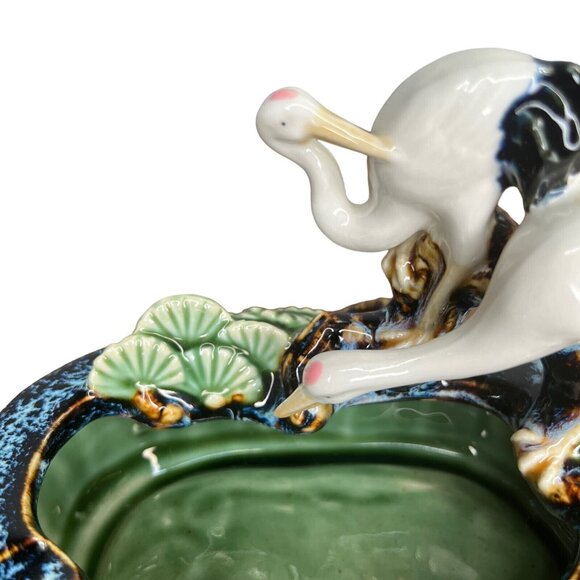 Japanese Glazed Porcelain Stork Ashtray 1960’s Mid Century Modern Lily Pads MCM - Picture 8 of 13